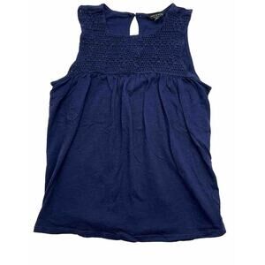 Lucky Brand Womens Small Navy Blue Floral Sleeveless Crochet Tank Top